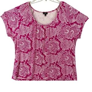 Talbots Shirt Woman Sz 3X Pink Paisley Print Short Sleeve Knit Top‎ Blouse